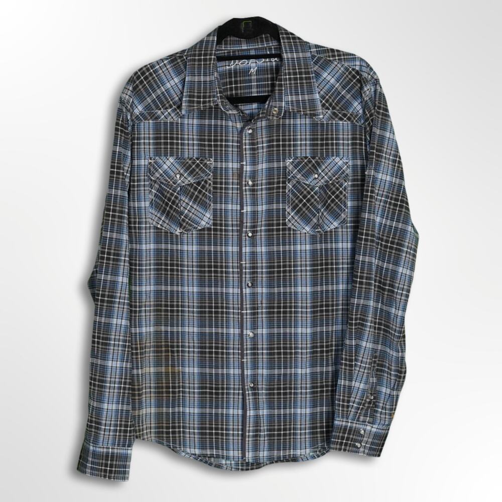 Dorsia Men's Blue & Black Button-Down Shirt - Medium